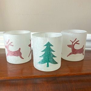 Crate&Barrel S/3 Holiday Glass Votive Candle Holders